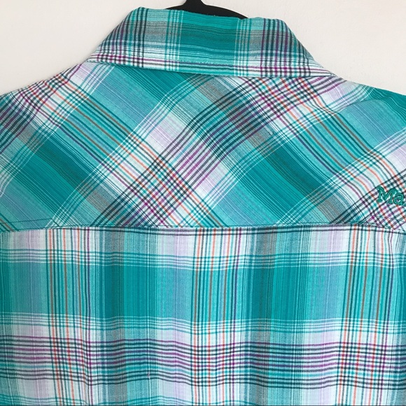 Marmot Plaid Button Up Long Sleeve Shirt Size Small Teal Nylon Outdoor Hiking - Picture 8 of 16